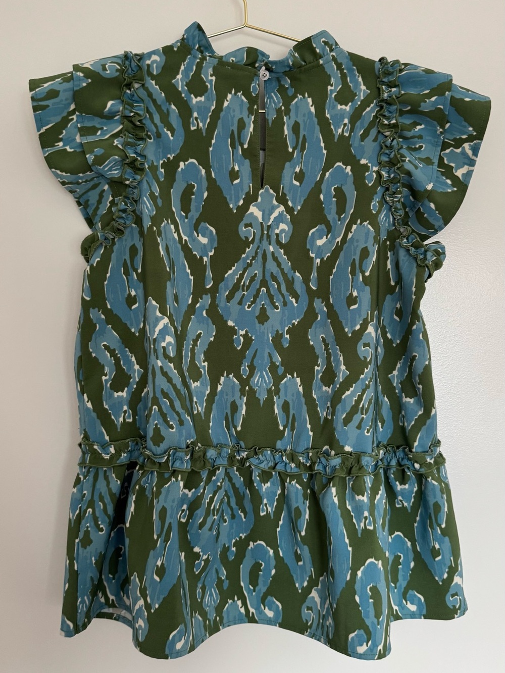 Mud Pie Blue & Green Ruffle Sleeve Printed Tunic Top - Picture 3 of 4
